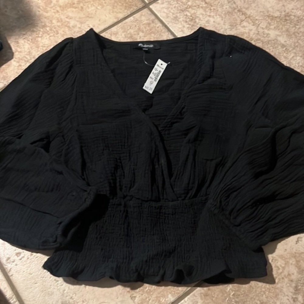 NWT Madewell Lightspun Julianne Smocked-Waist Top